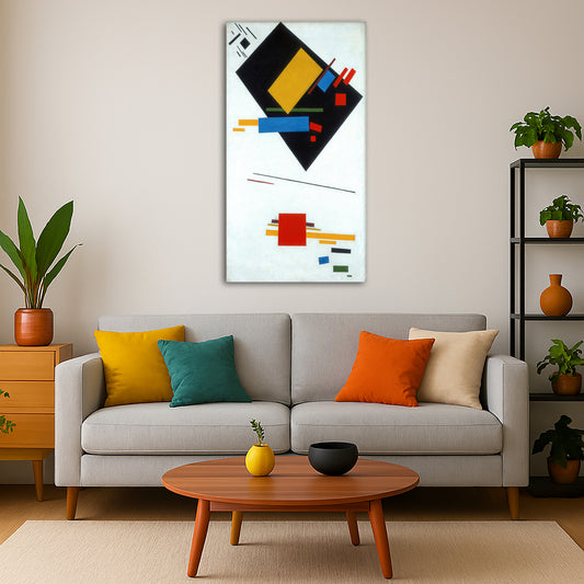 Kazimir Malevich - Suprematist Composition Giclée canvas print displayed in a modern living room interior