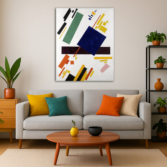 Kazimir Malevich - Suprematist Composition Lot.6 Giclée canvas print displayed in a modern living room interior