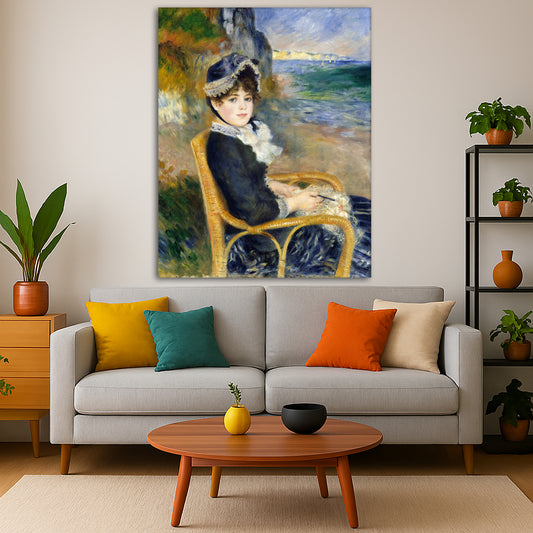 Pierre-Auguste Renoir - By the Seashore Giclée canvas print displayed in a modern living room interior