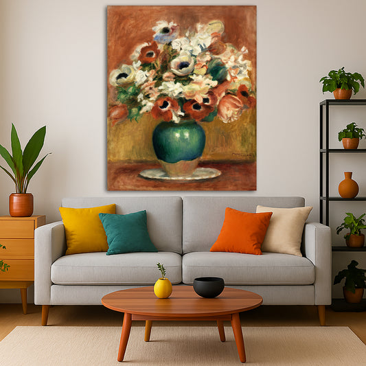 Pierre-Auguste Renoir - Flowers Giclée canvas print displayed in a modern living room interior