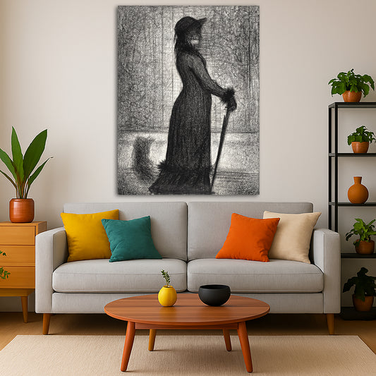 Georges Seurat - Woman Walking Giclée canvas print displayed in a modern living room interior