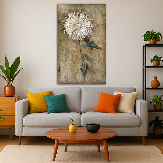 Piet Mondrian - Chrysanthemum Giclée canvas print displayed in a modern living room interior