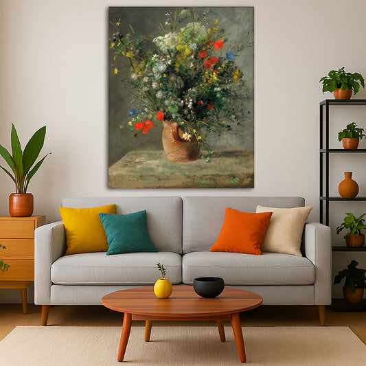 Pierre-Auguste Renoir - Flowers in a Vase Giclée canvas print displayed in a modern living room interior