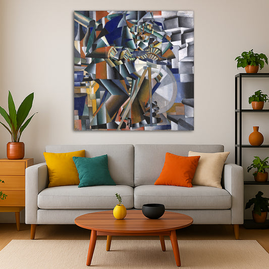 Kazimir Malevich - The Knife Grinder Giclée canvas print displayed in a modern living room interior