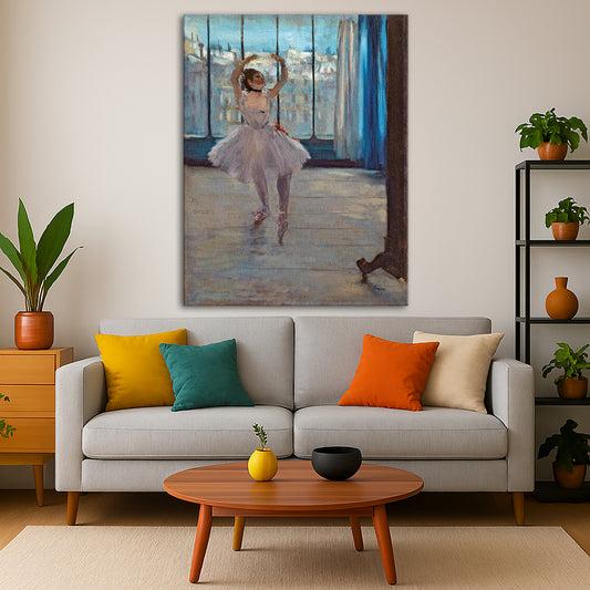 Edgar Degas - Dancer Posing Giclée canvas print displayed in a modern living room interior