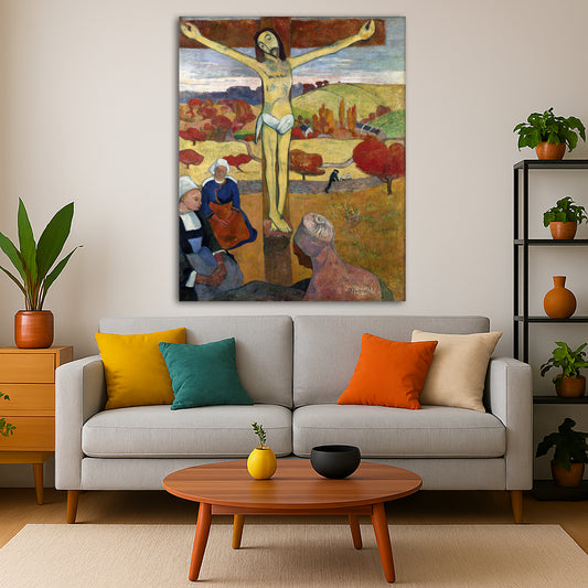 Paul Gauguin - The Yellow Christ Giclée canvas print displayed in a modern living room interior