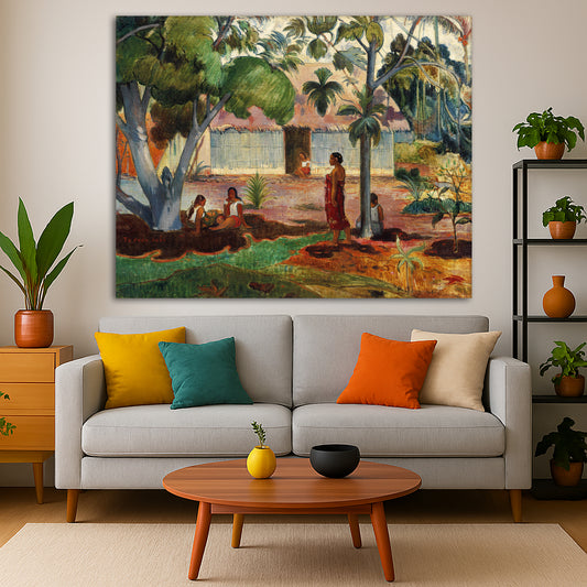 Paul Gauguin - The Big Tree Giclée canvas print displayed in a modern living room interior
