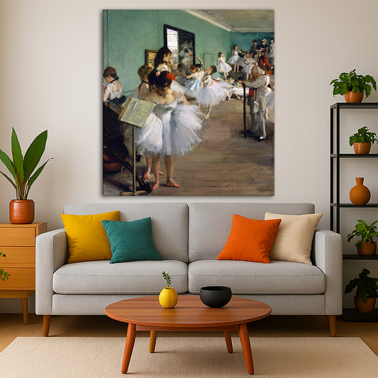 Edgar Degas - The Ballet Class Giclée canvas print displayed in a modern living room interior