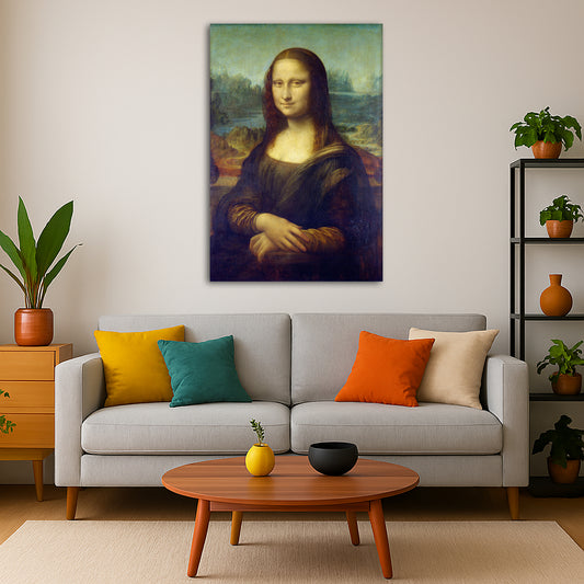 Leonardo Da Vinci - Monalisa Giclée canvas print displayed in a modern living room interior
