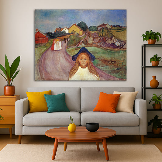 Edvard Munch - Street in Åsgårdstrand Giclée canvas print displayed in a modern living room interior