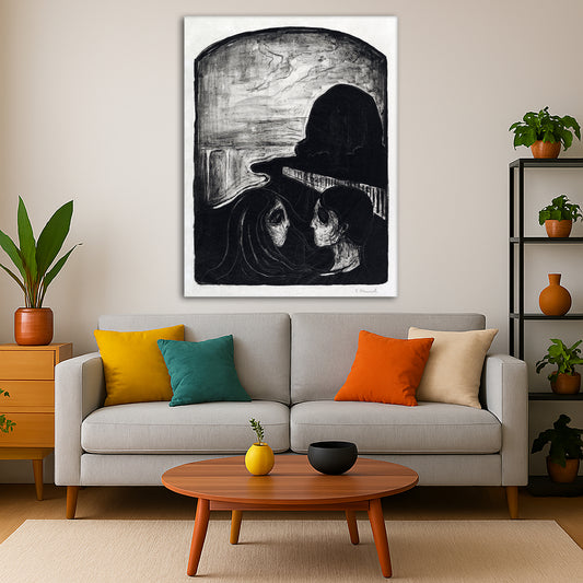 Edvard Munch - Attraction I Giclée canvas print displayed in a modern living room interior