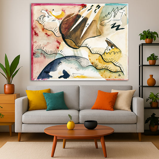Wassily Kandinsky - Landscape with Rain Giclée canvas print displayed in a modern living room interior