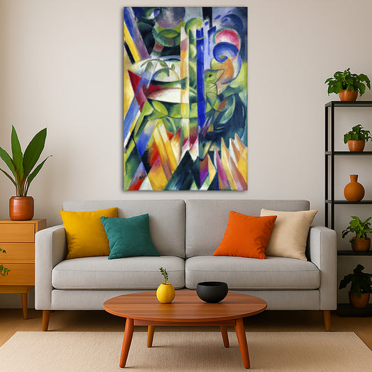 Franz Marc - Little Mountain Goats Giclée canvas print displayed in a modern living room interior