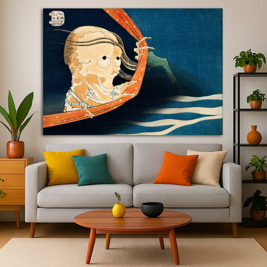 Katsushika Hokusai - Ghost of Kohada Koheiji Giclée canvas print displayed in a modern living room interior