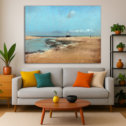 Edgar Degas - Beach at Low Tide Giclée canvas print displayed in a modern living room interior
