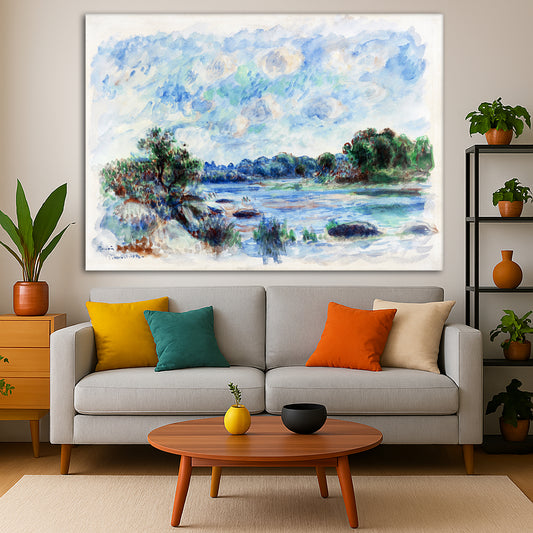 Pierre-Auguste Renoir - Landscape at Pont-Aven Giclée canvas print displayed in a modern living room interior