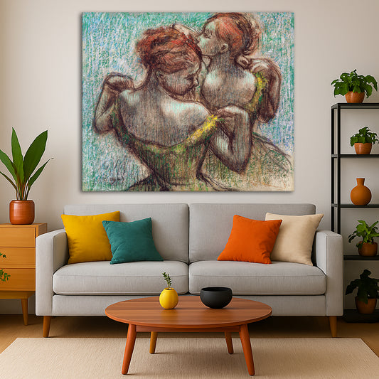 Edgar Degas - Two Dancers in Green Giclée canvas print displayed in a modern living room interior