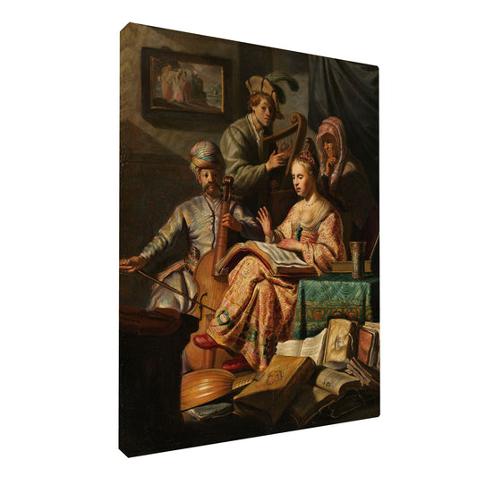 Rembrandt van Rijn - The Music Party fine art Giclée canvas print, gallery wrapped and ready to hang