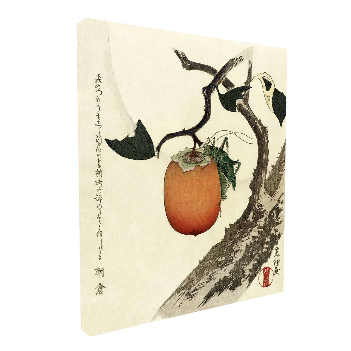 Katsushika Hokusai - Persimmon and Grasshopper fine art Giclée canvas print, gallery wrapped and ready to hang