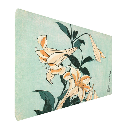 Katsushika Hokusai - Lilies fine art Giclée canvas print, gallery wrapped and ready to hang