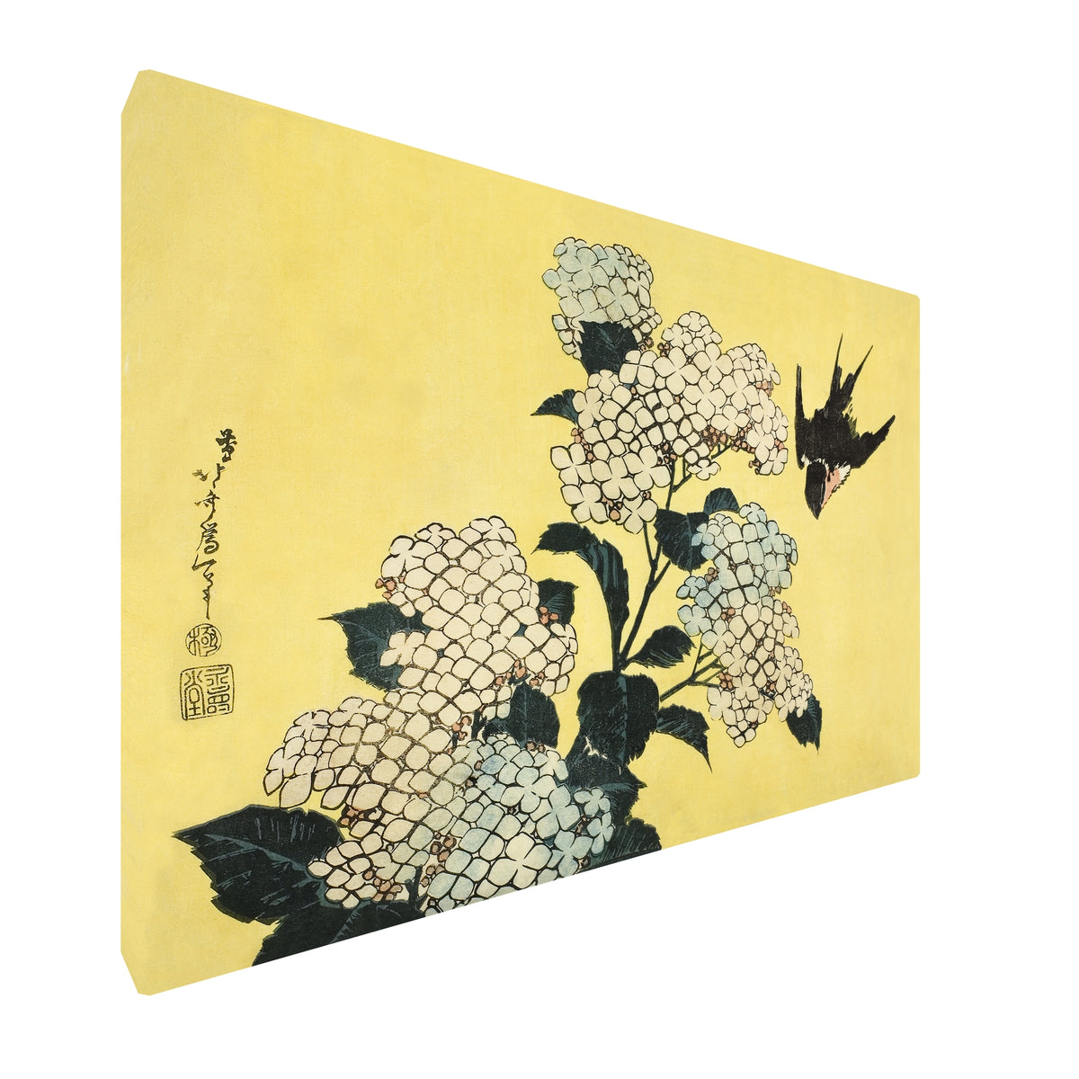 Katsushika Hokusai - Hydrangeas and Swallow fine art Giclée canvas print, gallery wrapped and ready to hang