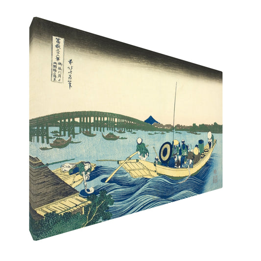 Katsushika Hokusai - Sunset at Ryogoku Bridge fine art Giclée canvas print, gallery wrapped and ready to hang