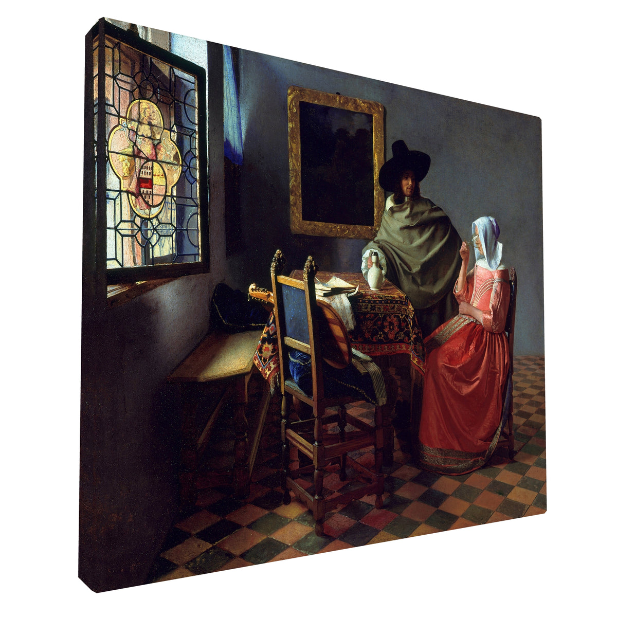 Jan Vermeer - The Wine Glass fine art Giclée canvas print, gallery wrapped and ready to hang