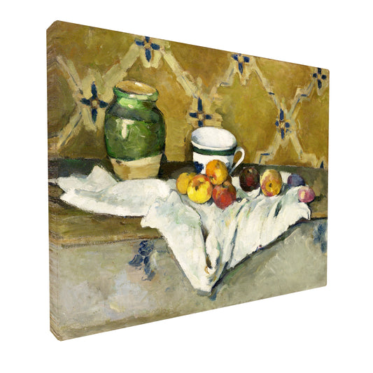 Paul Cézanne - Still Life with Pot, Cup, and Apples fine art Giclée canvas print, gallery wrapped and ready to hang