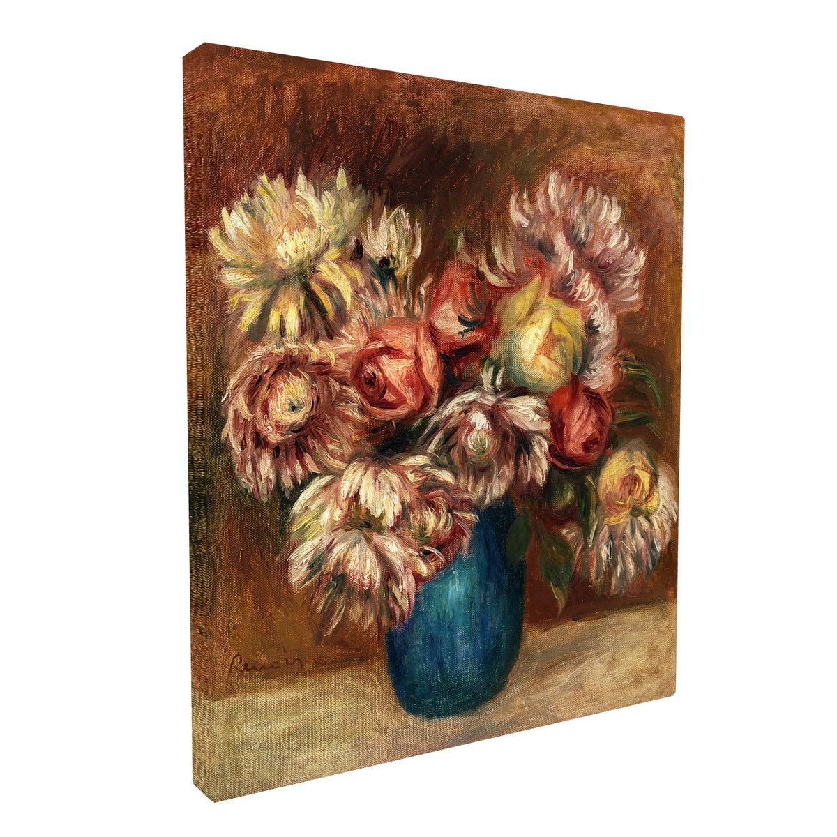 Pierre-Auguste Renoir - Flowers in a Green Vase fine art Giclée canvas print, gallery wrapped and ready to hang