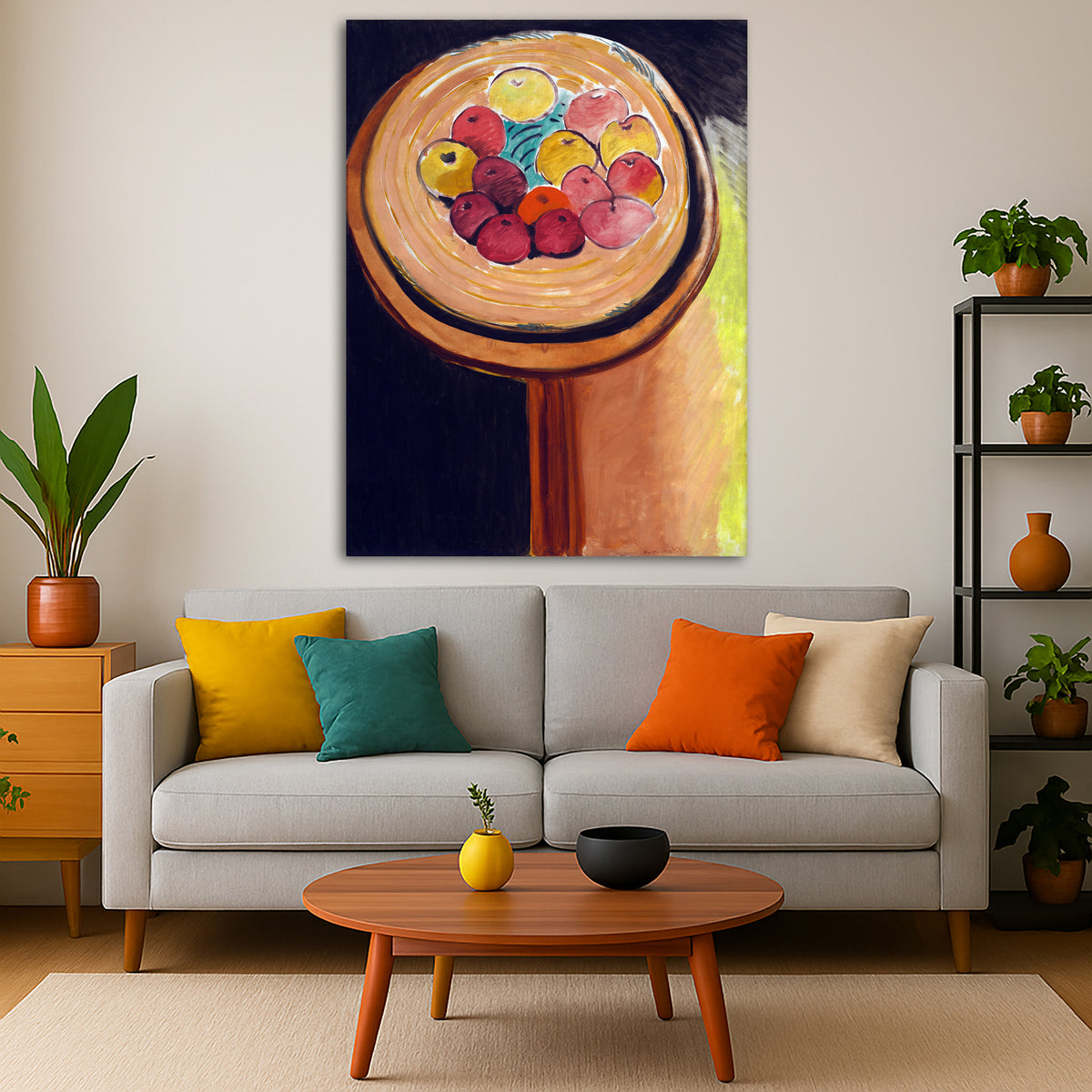 Henri Matisse - Apples Giclée canvas print displayed in a modern living room interior