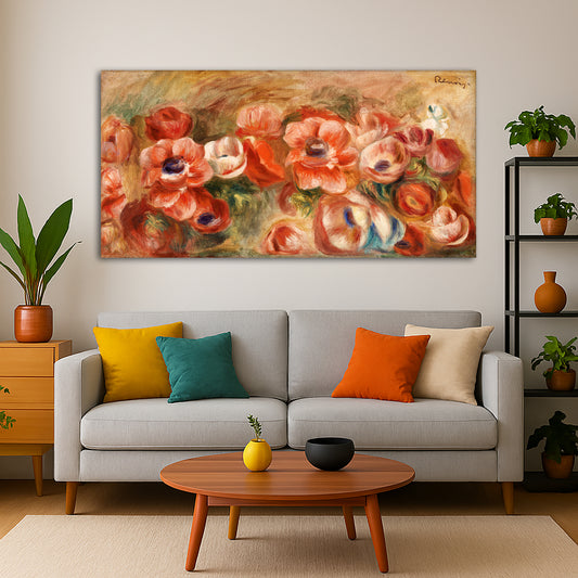 Pierre-Auguste Renoir - Anemones Giclée canvas print displayed in a modern living room interior