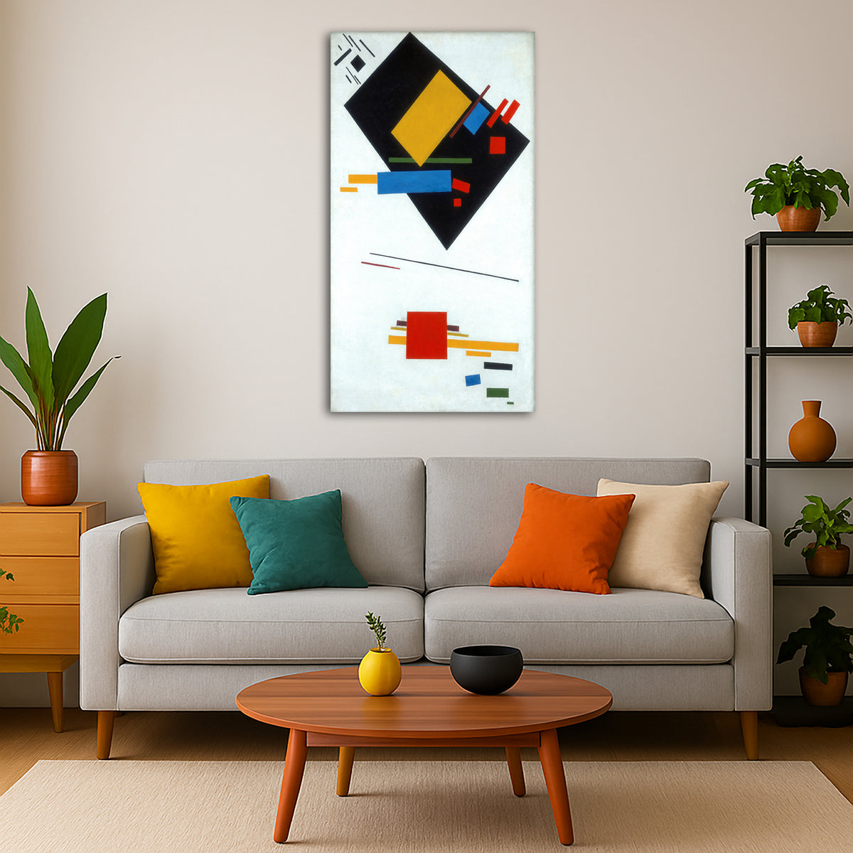 Kazimir Malevich - Suprematist Composition Giclée canvas print displayed in a modern living room interior