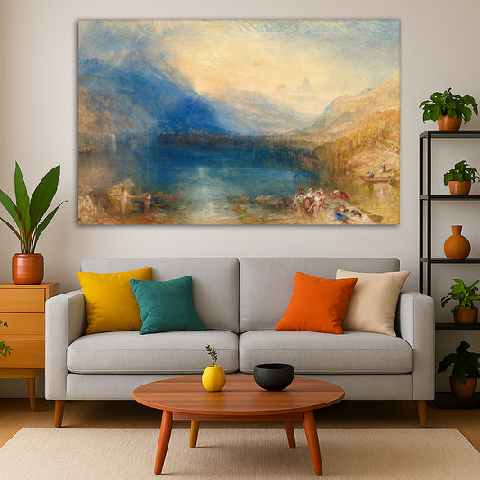 William Turner - The Lake of Zug Giclée canvas print displayed in a modern living room interior