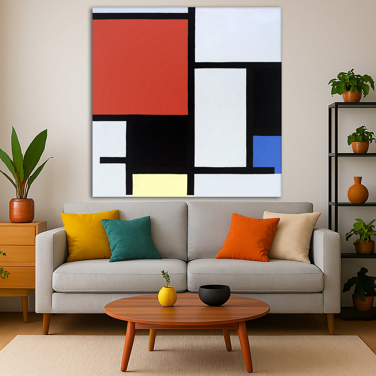 Piet Mondrian - Composition Giclée canvas print displayed in a modern living room interior