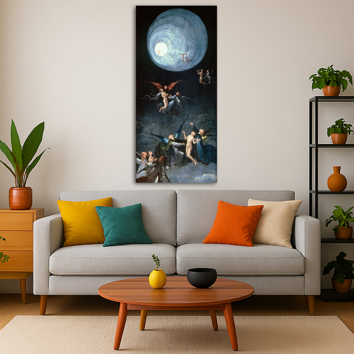 Hieronymus Bosch - Ascent of the Blessed Giclée canvas print displayed in a modern living room interior