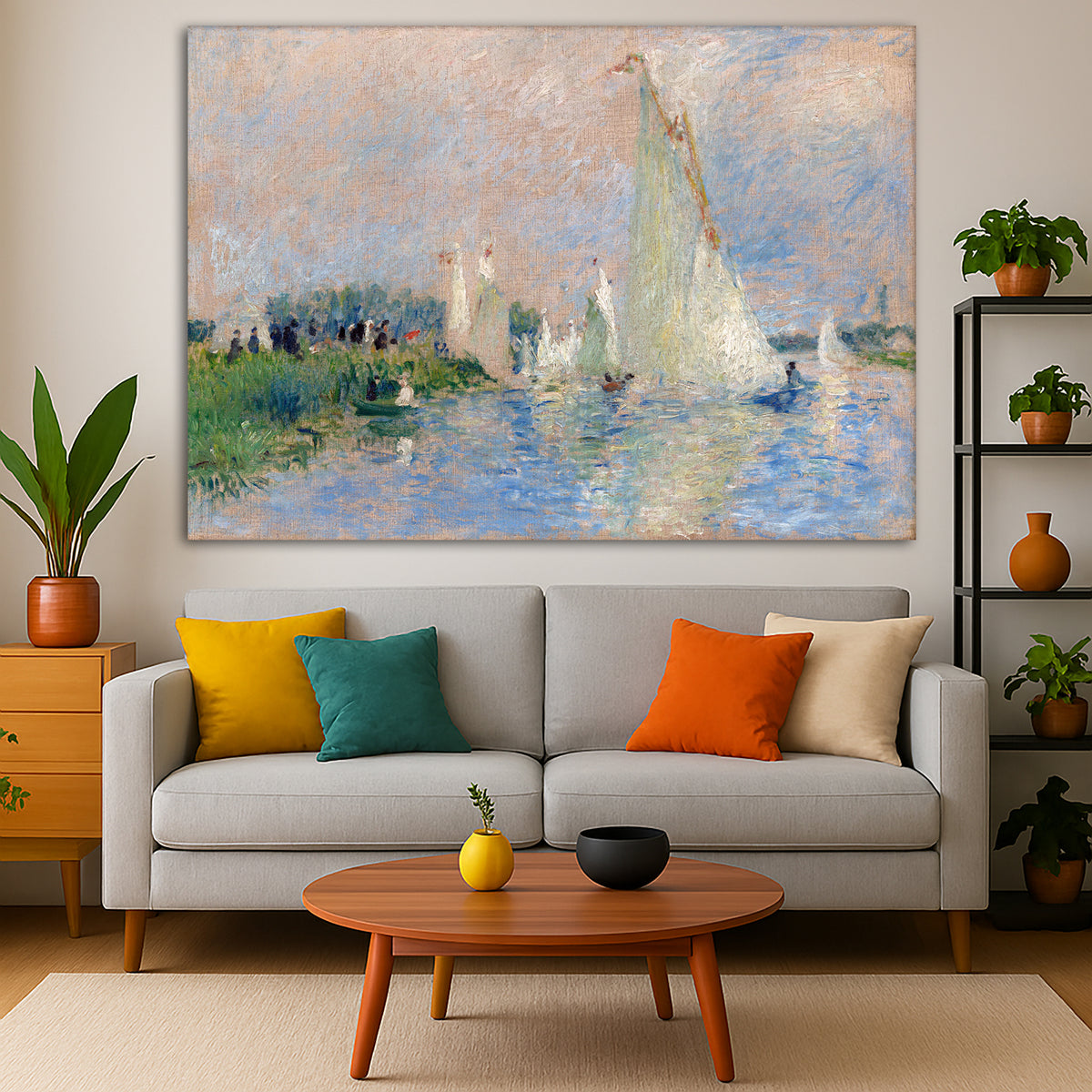 Pierre-Auguste Renoir - Regatta at Argenteuil Giclée canvas print displayed in a modern living room interior