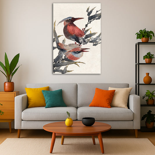 Katsushika Hokusai - Birds Giclée canvas print displayed in a modern living room interior
