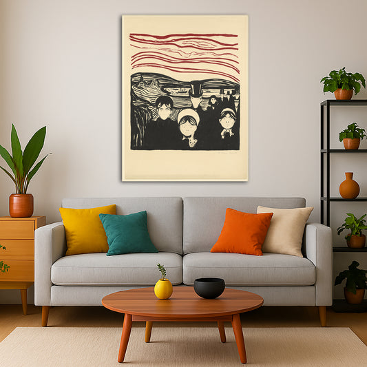 Edvard Munch - Anxiety 1896 Giclée canvas print displayed in a modern living room interior