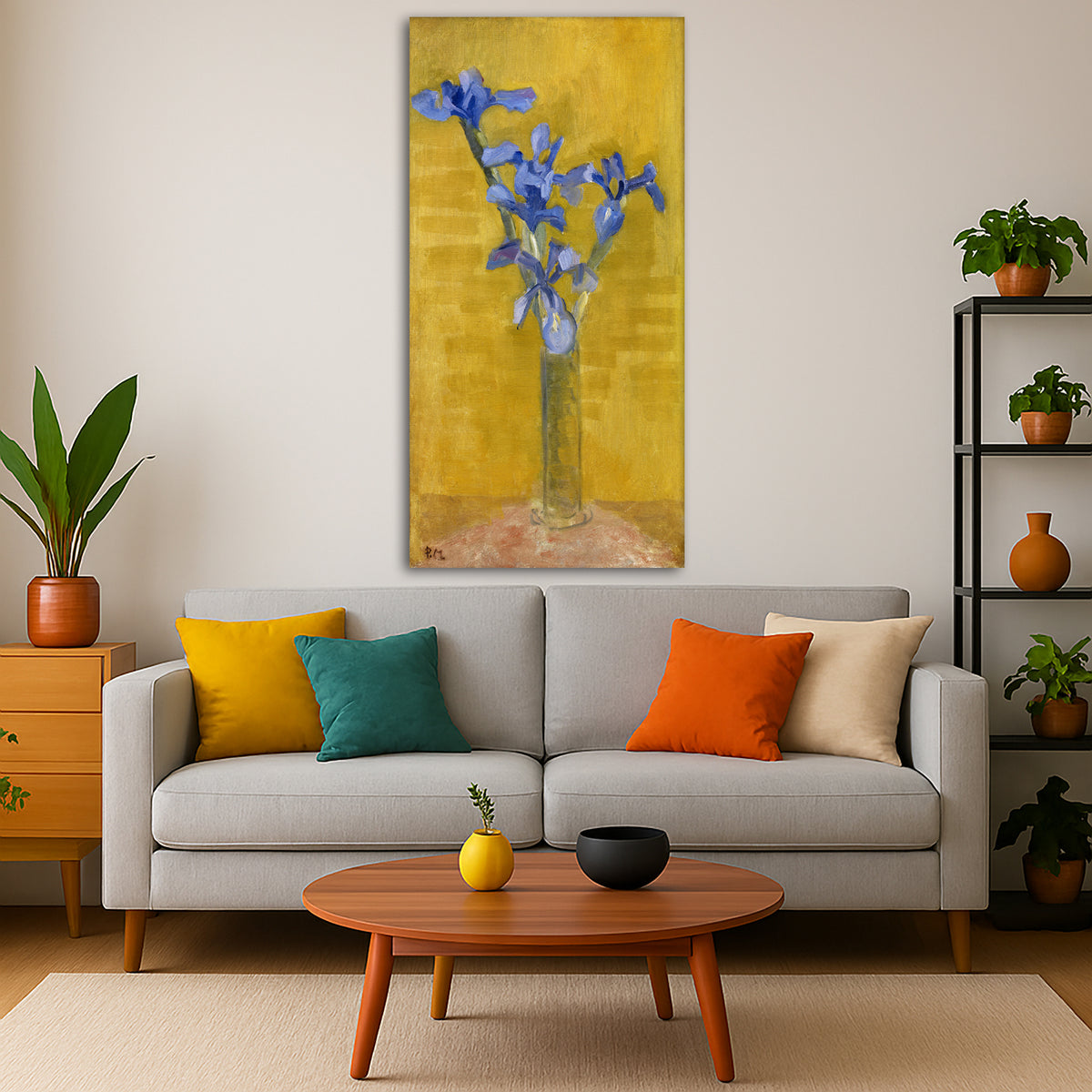 Piet Mondrian - Iris Giclée canvas print displayed in a modern living room interior
