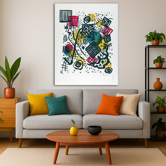 Wassily Kandinsky - Small Worlds V Giclée canvas print displayed in a modern living room interior