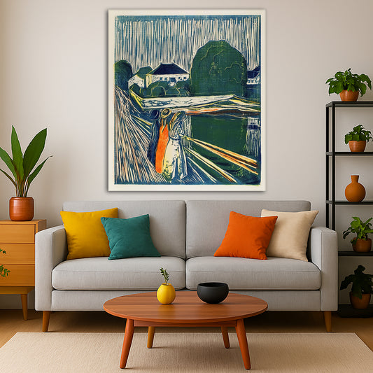 Edvard Munch - The Girls on the Bridge Giclée canvas print displayed in a modern living room interior