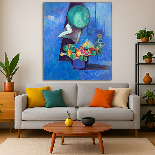 Henri Matisse - Flowers and Ceramic Giclée canvas print displayed in a modern living room interior