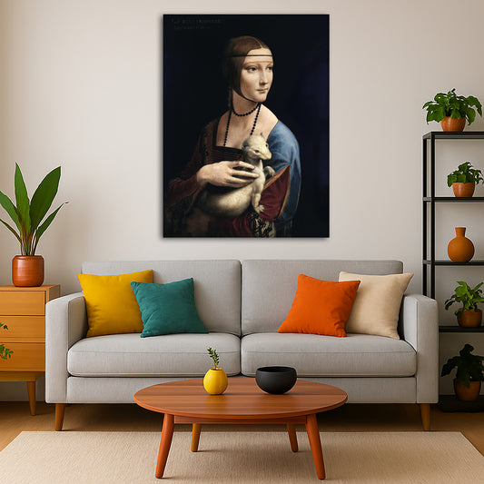 Leonardo Da Vinci - Lady with an Ermine Giclée canvas print displayed in a modern living room interior