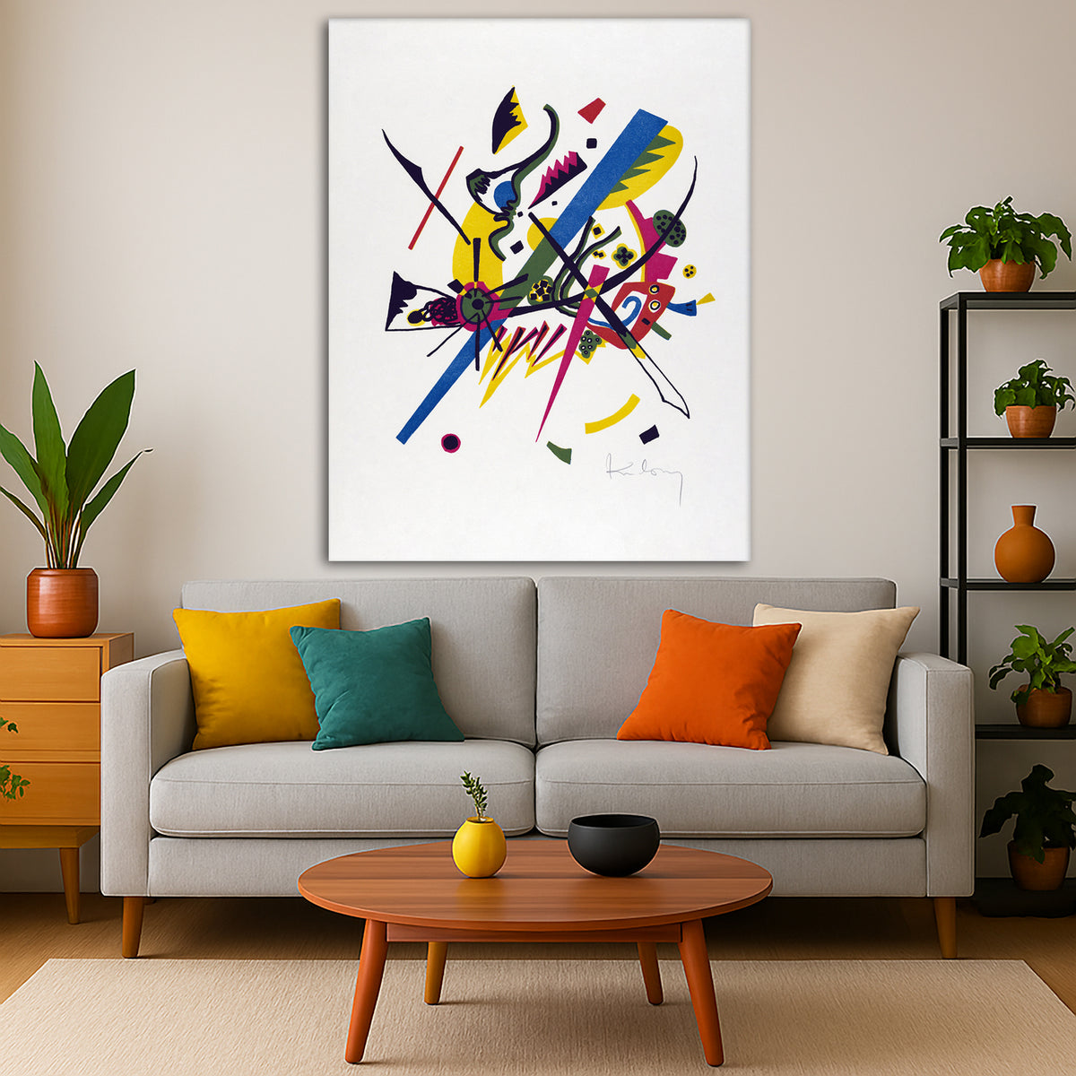 Wassily Kandinsky - Small Worlds I Giclée canvas print displayed in a modern living room interior