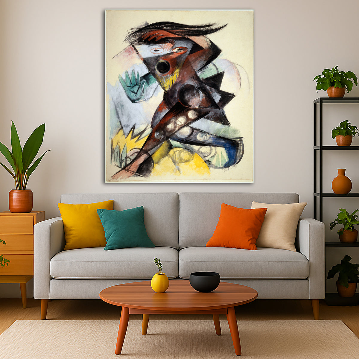 Franz Marc - Caliban The Tempest Giclée canvas print displayed in a modern living room interior