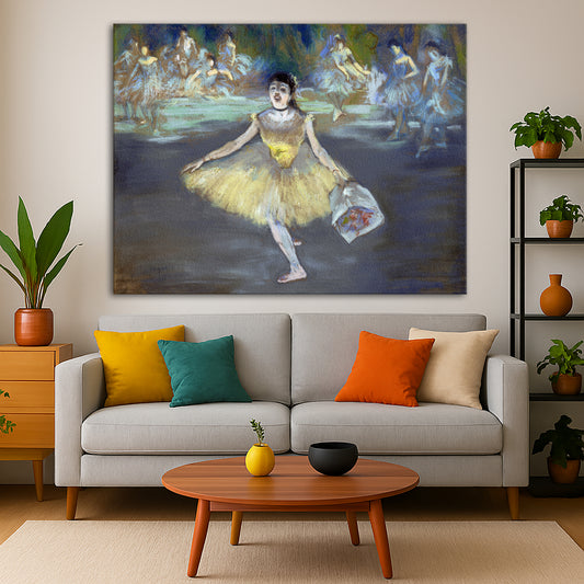 Edgar Degas - Dancer with Bouquet Giclée canvas print displayed in a modern living room interior