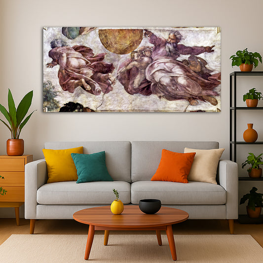 Michelangelo - Sistine Chapel Giclée canvas print displayed in a modern living room interior