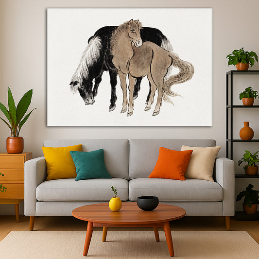 Katsushika Hokusai - Manga Sketches Giclée canvas print displayed in a modern living room interior