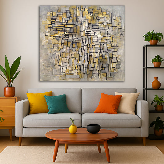 Piet Mondrian - Tableau No 2 Composition VII Giclée canvas print displayed in a modern living room interior