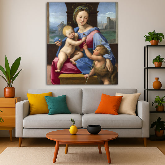 Raphael - Madonna and Child Giclée canvas print displayed in a modern living room interior